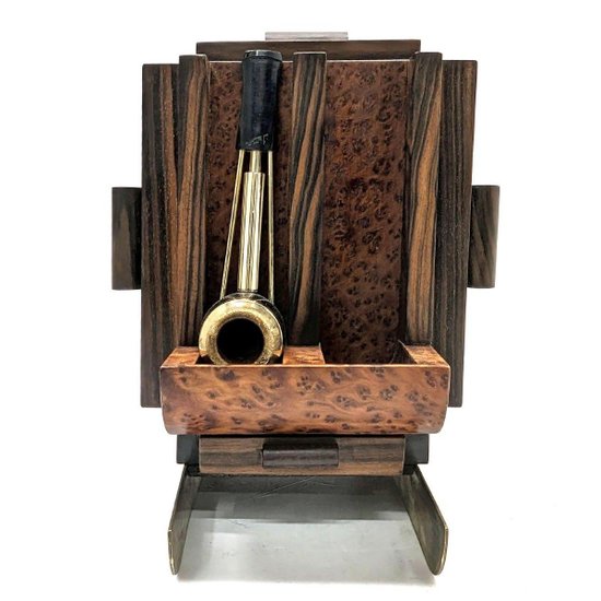Portapipa da cantina per sigari Slitta Ski Loupe Thuya 1930 Art Déco