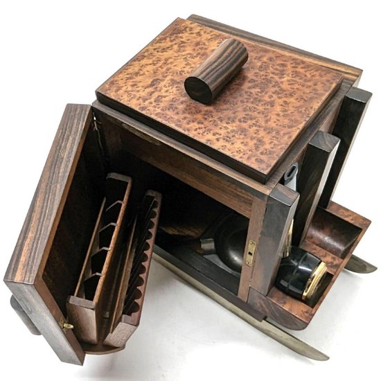 Portapipa da cantina per sigari Slitta Ski Loupe Thuya 1930 Art Déco
