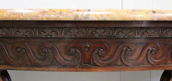 Large console table in solid mahogany and marble top, Louis XVI style - Late 19th century