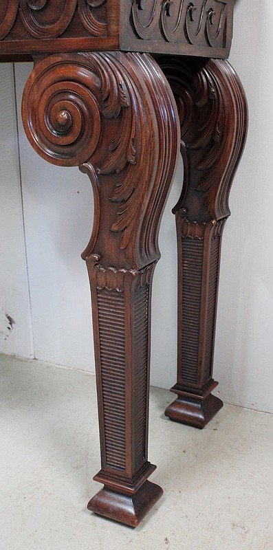 Large console table in solid mahogany and marble top, Louis XVI style - Late 19th century