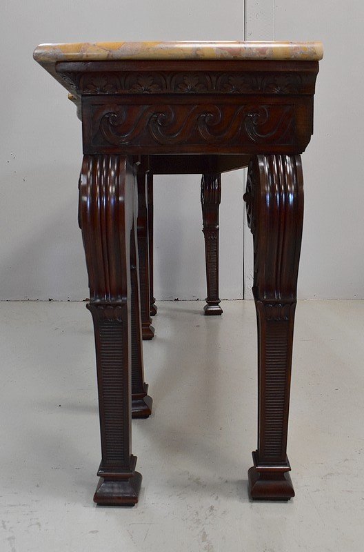 Large console table in solid mahogany and marble top, Louis XVI style - Late 19th century