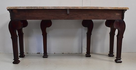Large console table in solid mahogany and marble top, Louis XVI style - Late 19th century