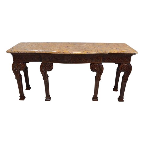 Large console table in solid mahogany and marble top, Louis XVI style - Late 19th century