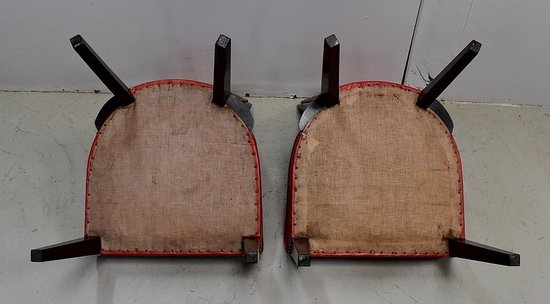 Coppia di Sedie in Ebano Macassar e Pelle Rossa – Anni '30