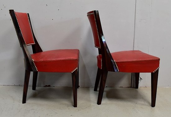 Coppia di Sedie in Ebano Macassar e Pelle Rossa – Anni '30