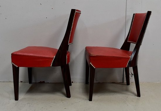 Coppia di Sedie in Ebano Macassar e Pelle Rossa – Anni '30