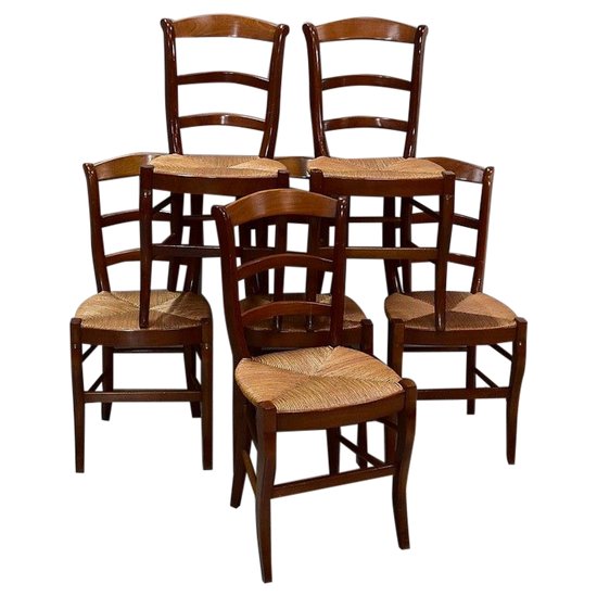Suite Of 6 Straw Chairs In Cherry - XXth