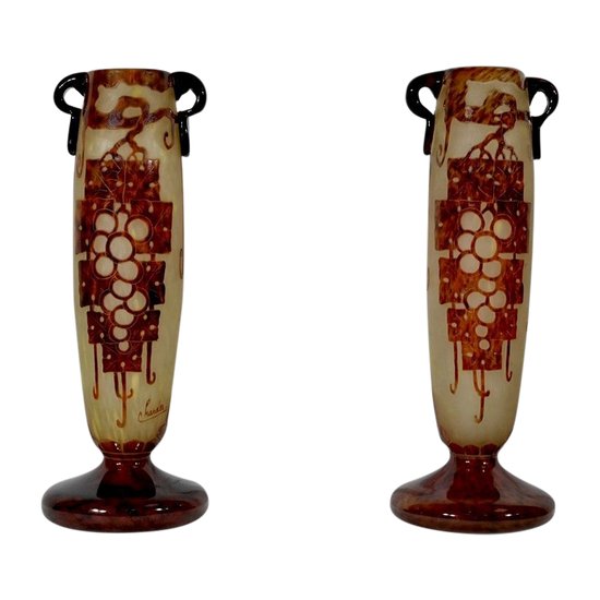 Paire de Vases « Le Verre Français », signés Charder, Art Déco - 1927