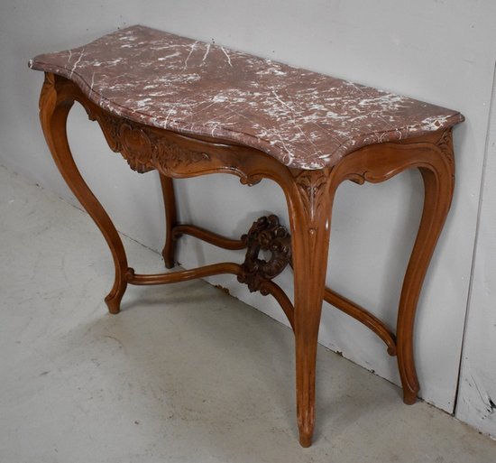 Console en Noyer Blond massif, de style Louis XV, époque Napoléon III - Milieu XIXe