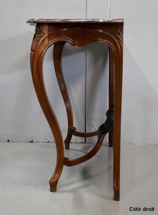 Console en Noyer Blond massif, de style Louis XV, époque Napoléon III - Milieu XIXe