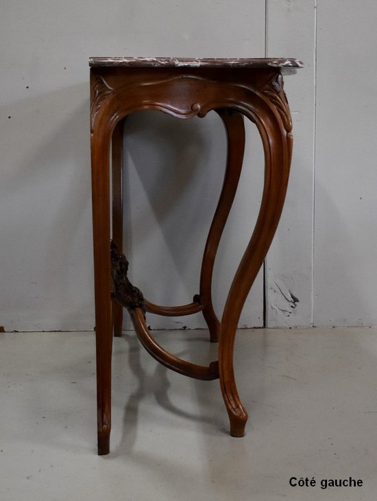 Console en Noyer Blond massif, de style Louis XV, époque Napoléon III - Milieu XIXe