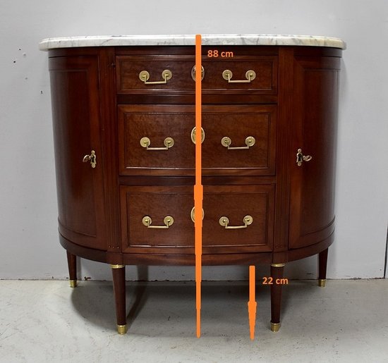 Credenza piccola - Comò Demi-Lune in mogano, periodo Luigi XVI - XVIII secolo