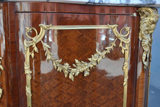 Bahut à Porte Marqueté De Style Transition Bronze Doré