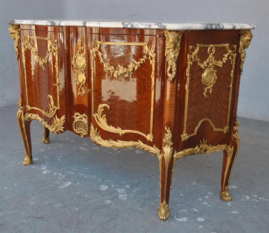 Bahut à Porte Marqueté De Style Transition Bronze Doré