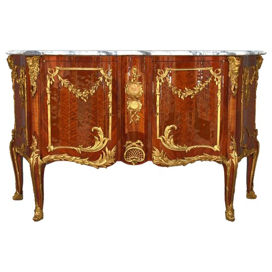 Sideboard mit eingelegter Tür Übergang Stil vergoldete Bronze