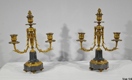 Pair of Bronze and Marble Candelabra - Mid 19th Century