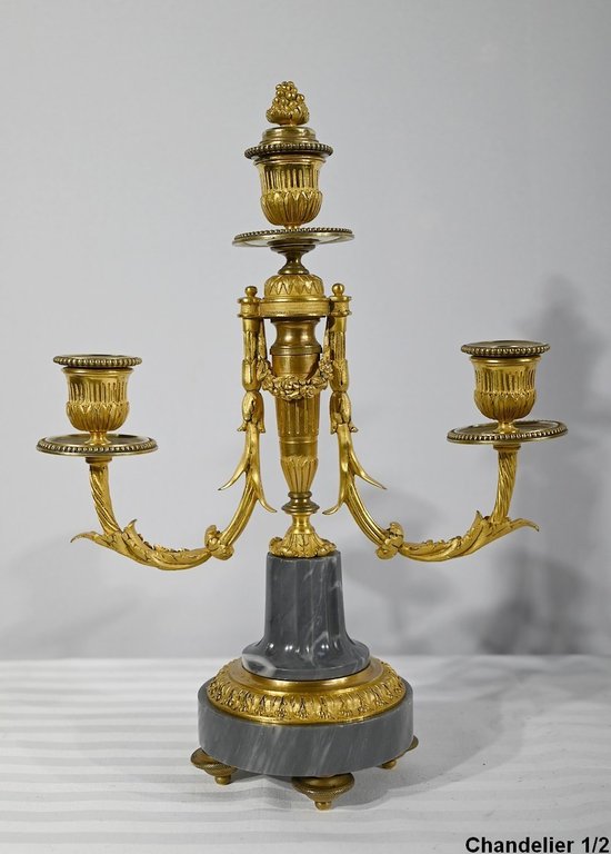 Pair of Bronze and Marble Candelabra - Mid 19th Century