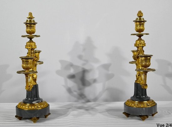 Pair of Bronze and Marble Candelabra - Mid 19th Century