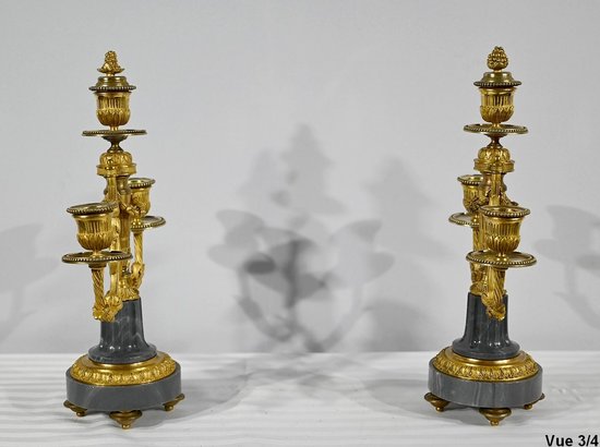 Pair of Bronze and Marble Candelabra - Mid 19th Century