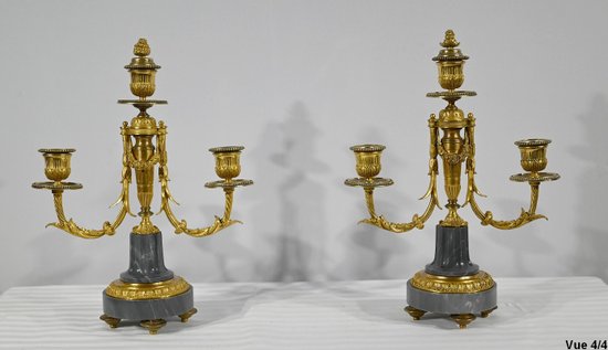 Pair of Bronze and Marble Candelabra - Mid 19th Century