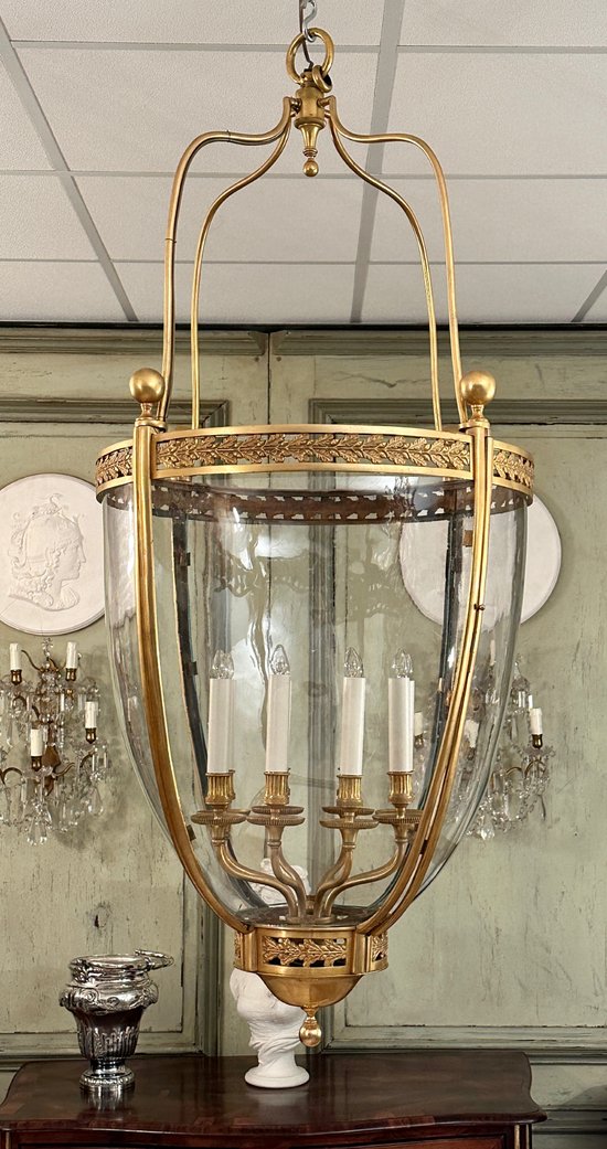 Exceptional Gilt Bronze Lantern Louis XVI Style Circa 1950 (ht 135 cm)