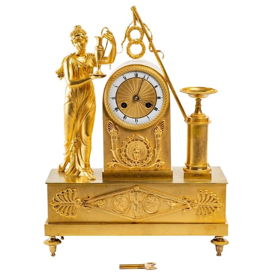 Pendulum Borne In Gilt Bronze - Allegory Of The Goddess Hera - Period: Restoration