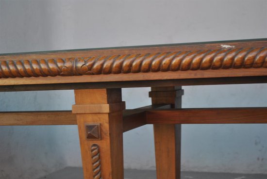 Table Bords Arrondis 1940 En Noyer Art Déco
