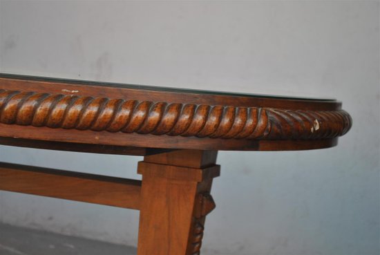 Table Bords Arrondis 1940 En Noyer Art Déco
