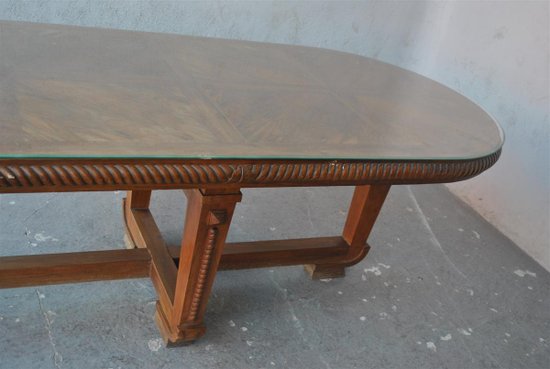 Table Bords Arrondis 1940 En Noyer Art Déco