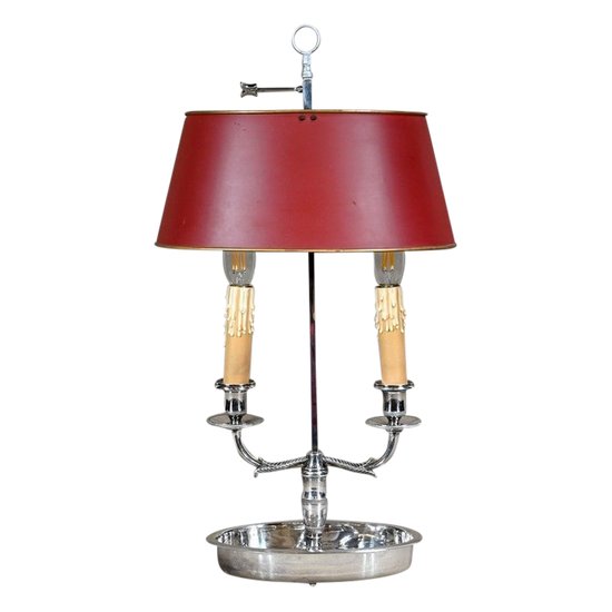 Bouillotte Lamp in Silver Metal - Early 20th Century
