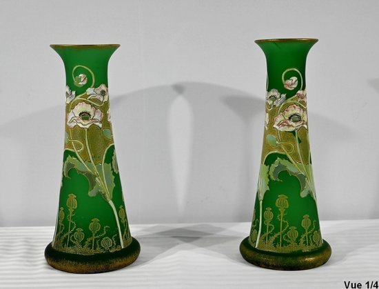 Coppia di Vasi in Pasta Vitrea, Legras, Art Nouveau - Fine XIX secolo