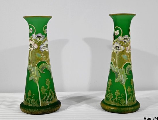 Coppia di Vasi in Pasta Vitrea, Legras, Art Nouveau - Fine XIX secolo