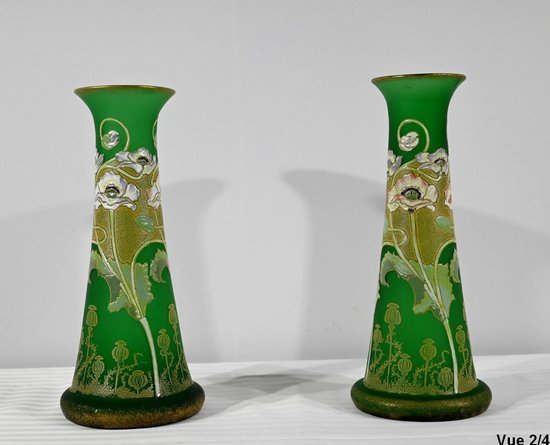 Coppia di Vasi in Pasta Vitrea, Legras, Art Nouveau - Fine XIX secolo