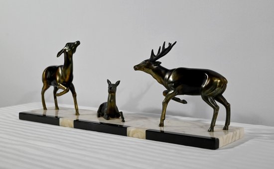 Groupe Cerf, Biche et Faon en Régule - Début XXe