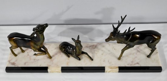 Groupe Cerf, Biche et Faon en Régule - Début XXe