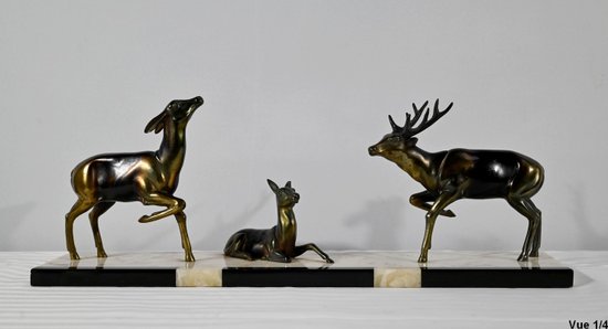 Groupe Cerf, Biche et Faon en Régule - Début XXe