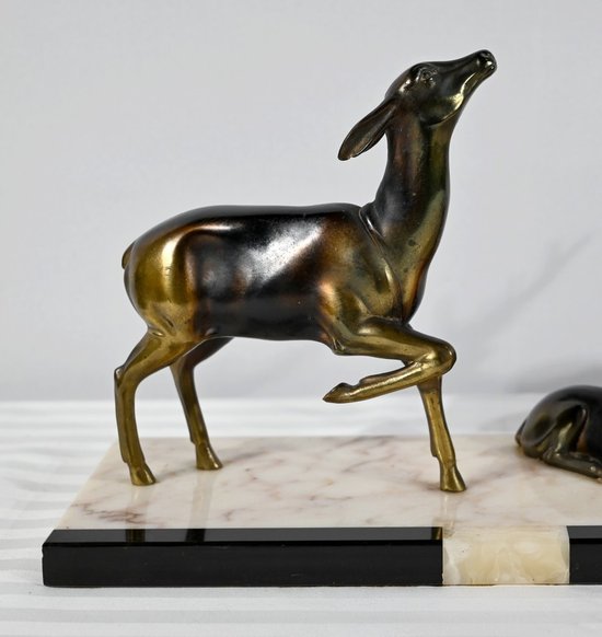 Groupe Cerf, Biche et Faon en Régule - Début XXe