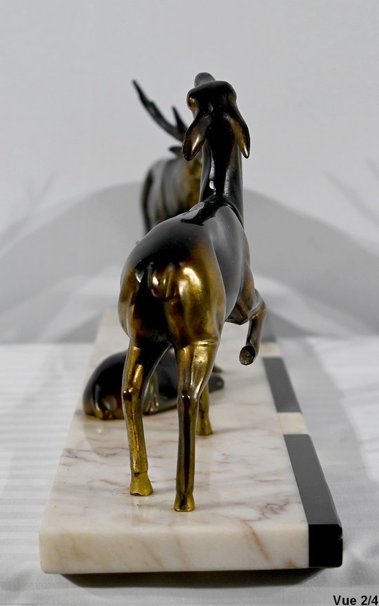 Groupe Cerf, Biche et Faon en Régule - Début XXe