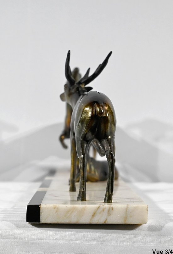 Groupe Cerf, Biche et Faon en Régule - Début XXe
