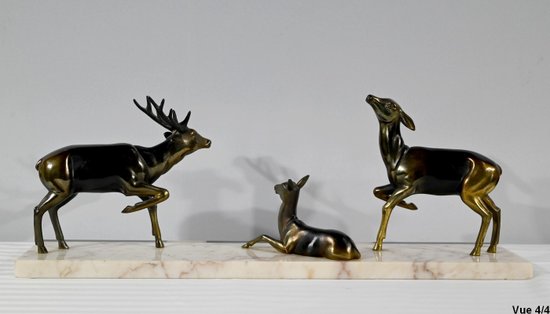 Groupe Cerf, Biche et Faon en Régule - Début XXe