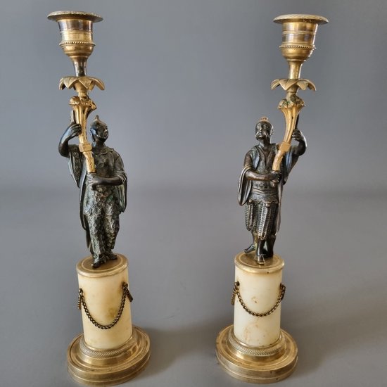 Late 18th century, Pair of Chinese candlesticks, Louis XVI-XVI-Directory period.