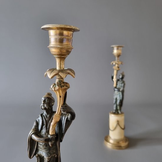 Late 18th century, Pair of Chinese candlesticks, Louis XVI-XVI-Directory period.