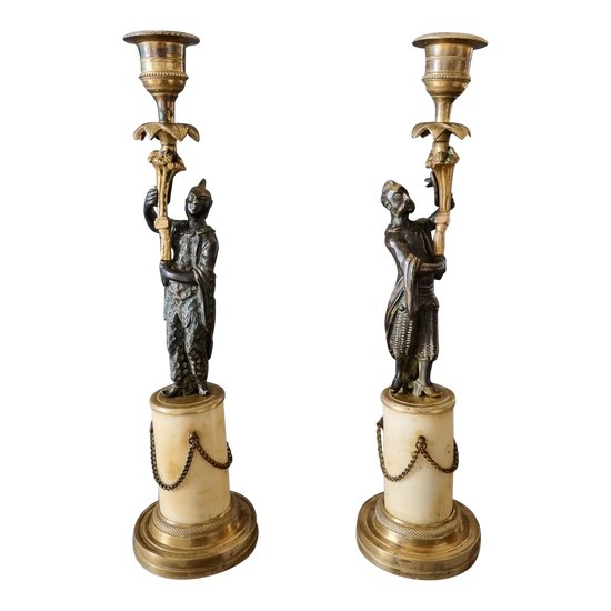 Late 18th century, Pair of Chinese candlesticks, Louis XVI-XVI-Directory period.