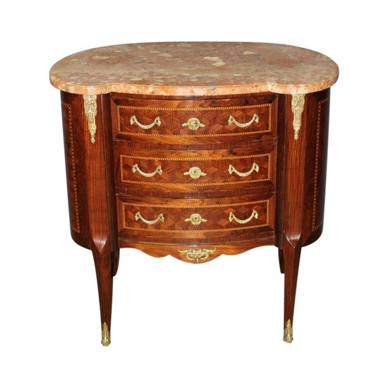 Commode rognon de style Louis XV en marqueterie vers 1900