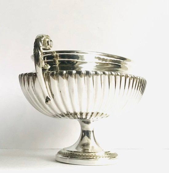 Centre de table coupe en faïence argenté et maillechort XXème