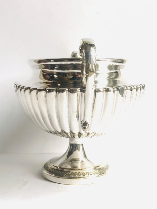 Centre de table coupe en faïence argenté et maillechort XXème