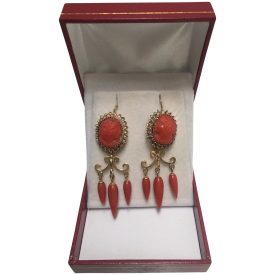 Pair of gold and coral earrings