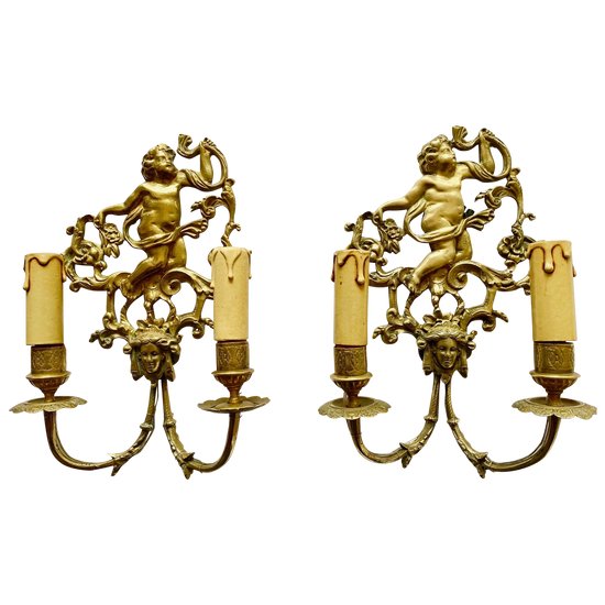 Pair of gilt bronze sconces