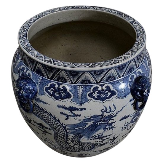 Grande vaso in ceramica con decorazioni orientali, origine Cina - XX secolo