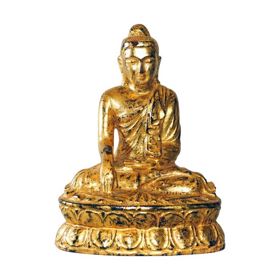 Birma Buddha Aus Holz Lackiert Und Mit Blattgold Vergoldet